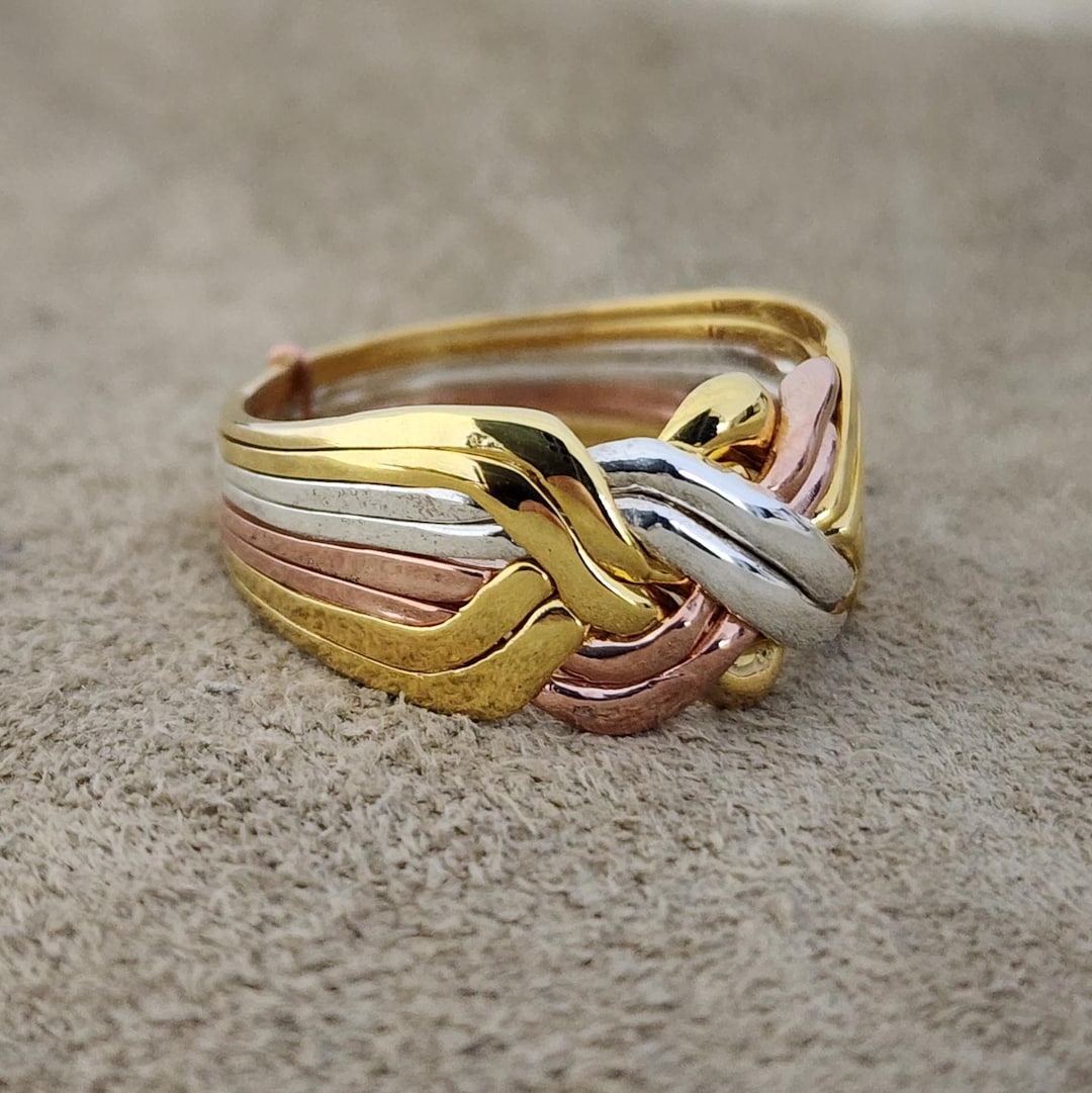 Handmade 8 Band Turkish Puzzle Ring – Mixed Metal Wedding Band - Etsy