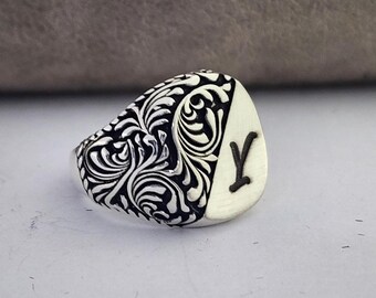 Sterling Silver Initial Ring: Personalized Monogram Ring for Men