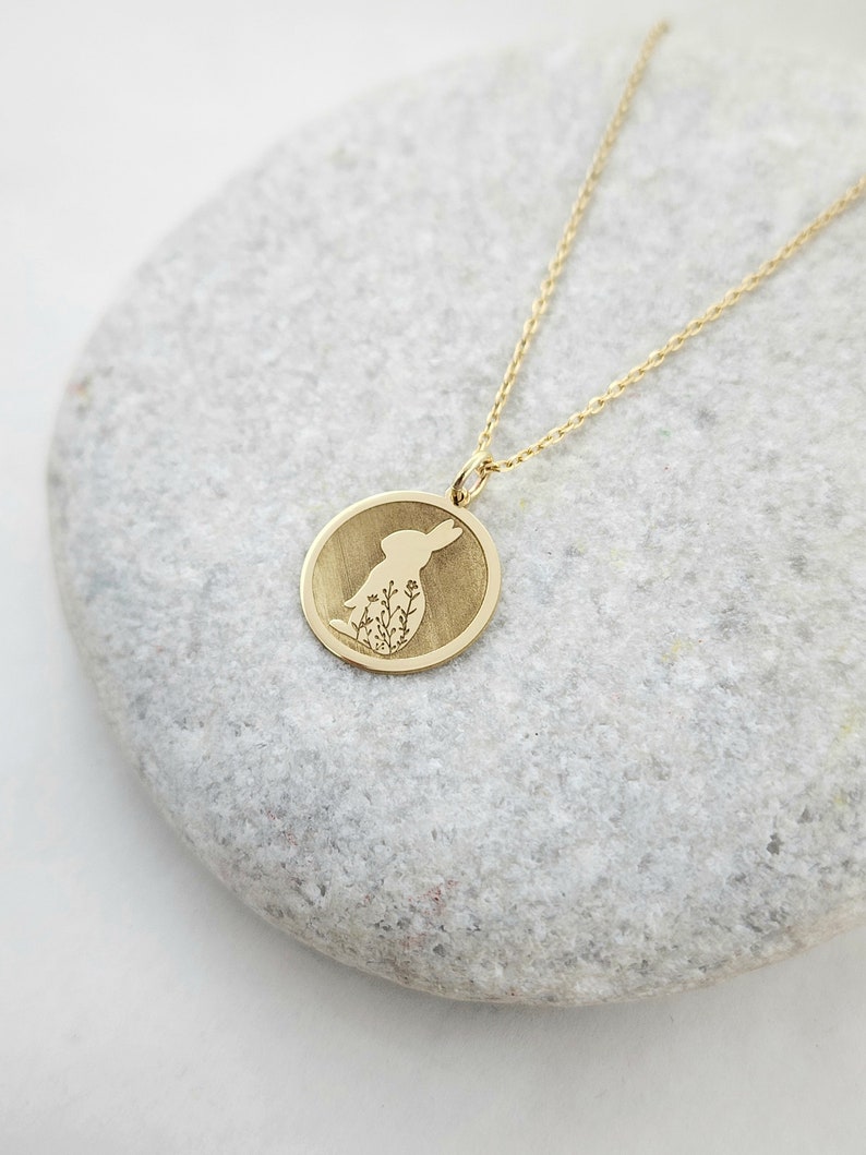Real 14k Solid Gold Rabbit Necklace, Personalized Rabbit Pendant ...