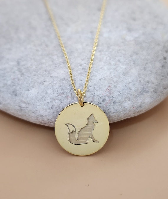 Real 14k Solid Gold Fox Necklace Personalized Fox Pendant Animal Jewelry Fox Charm Layered Animal Disc Pendant Etsy Canada