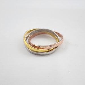 Triple Ring Interlocking Rings- Triplet Band Tri Color Rolling Ring- 2mm Wide Bands Gold Rings 10K or 14K Bands Stacking Rings