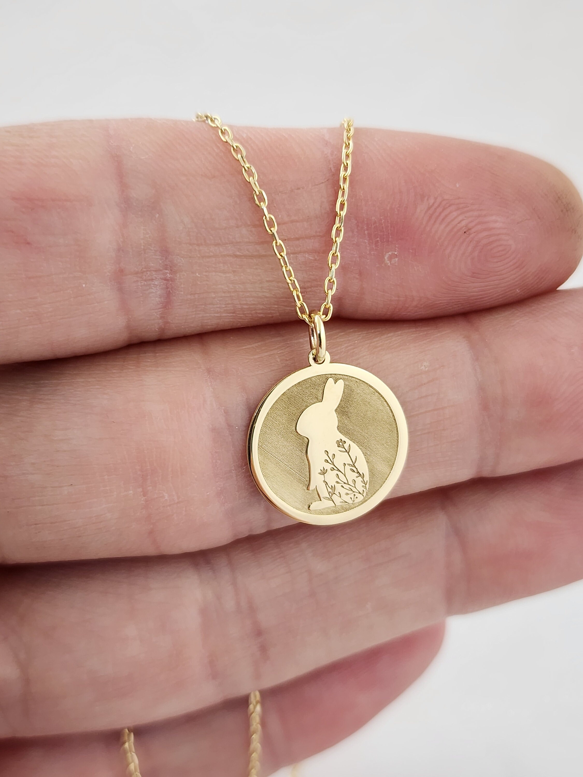 Real 14k Solid Gold Rabbit Necklace, Personalized Rabbit Pendant ...