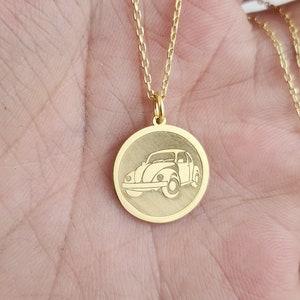 14K Solid Gold Classic Car Halskette: Vintage Käfer Anhänger