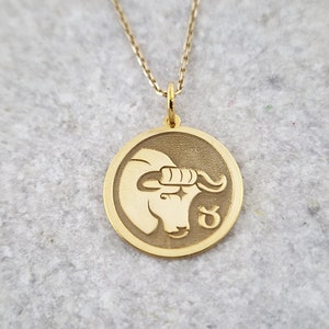14k Solid Gold Taurus Zodiac Necklace: Bull Pendant
