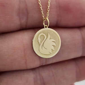 Gold Solid 14K Real Gold Swan Necklace, Pesronalized Swan Pendant, Gold Swan Charm, Dainty Swan Jewelry, Gold Animal Pendant, Swan Pendant