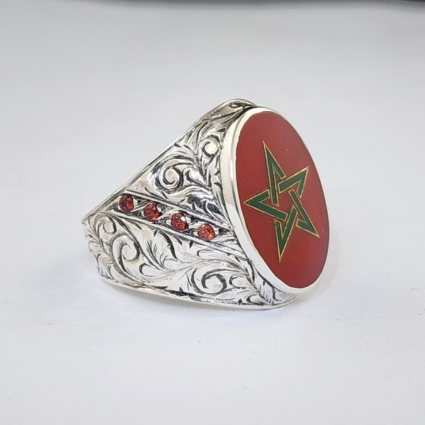 Bague Drapeau du Maroc, Cadeaux en argent, Bagues de pays, Bijoux de fans, Bijoux nationaux, Cadeaux pour elle et lui, Bague en émail couleurs