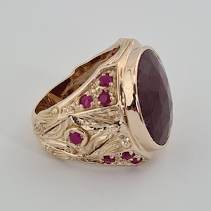 Mens Ring Ruby Stone 14K Gold Ring - Man Ring - Signet Ring Mens - Gold rings for Men - Gold Rings With Ruby Stone Jewelry Gift Him
