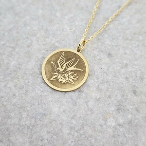 14K Solid Gold Dove Necklace: Minimalist Peace Pendant