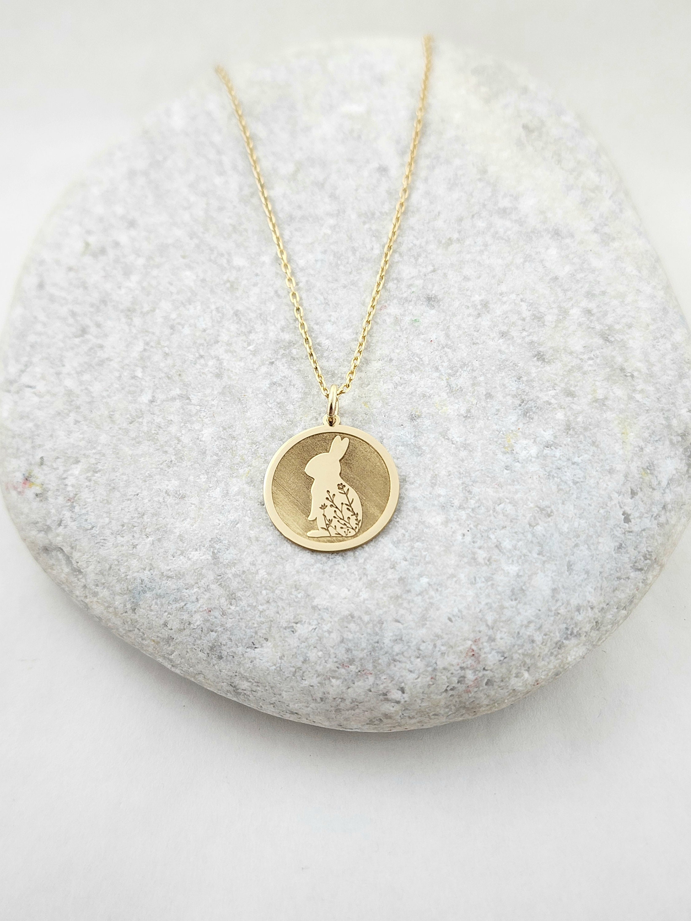 Real 14k Solid Gold Rabbit Necklace, Personalized Rabbit Pendant ...