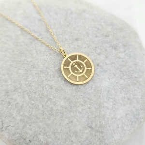 14k Gold Rudder Necklace With Anchor, Personalized Anchor Pendant ...