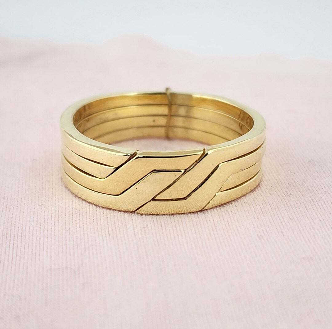 Ladies 4 Band Puzzle Ring. 14K Gold Puzzle Ring. Etsy