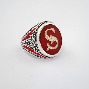 Anillo inicial de plata, anillo con letras para hombre, anillo con monograma, anillo personalizado para hombre, anillo con letras personalizado, regalo para esposo