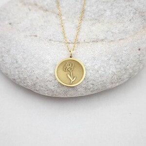 14K Gold Narcissus Birthflower Necklace, Gold Birth Month Flower Pendant, Gold Flower Birthday Gift, Personalized Dainty Charm