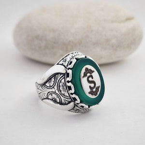 Anillo inicial de plata, anillo con letras para hombre, anillo con monograma, anillo personalizado para hombre, anillo con letras personalizado, regalo para esposo