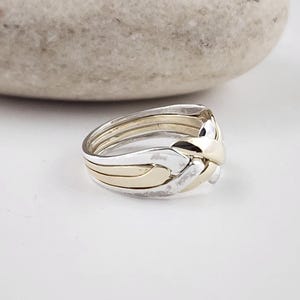 4 Band Turkish Puzzle Ring – 2 Gold 2 Sterling Silver Interlocking Ring – Handmade Unisex Wedding Band – Gift for Him Her