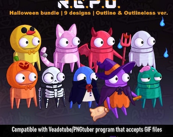 REPO (HALLOWEEN BUNDLE) GIFtuber/PNGtuber model premade - 9 design + Outline & Outlineless || Compatible with Veadotube