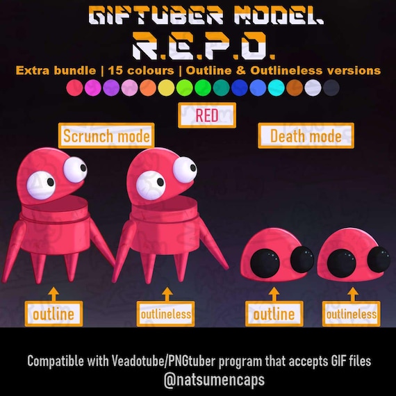 REPO (EXTRA BUNDLE) GIFtuber/PNGtuber model - 15 colours + Outline＆Outlineless || Compatible with Veadotube
