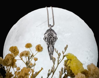 Colar de caveira de corvo, pingente de caveira de corvo gótico, joias de caveira de pássaro de fantasia escura para estilo punk alternativo, presente Memento Mori para gótico