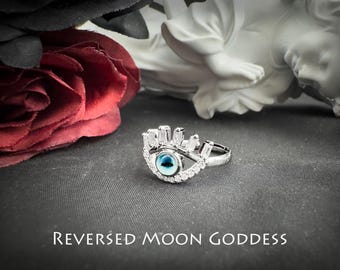 Conjunto de anillos Ojo Mágico de Cristal Azul: Anillos apilables de acero de titanio