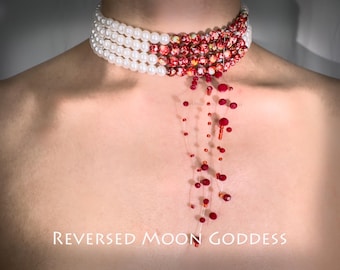 Gothic Blutperlenkette, Halloween Vampir Schmuck, mehrschichtige rote Quastenketten, schwingende Perlen, innovatives gruseliges Zubehör