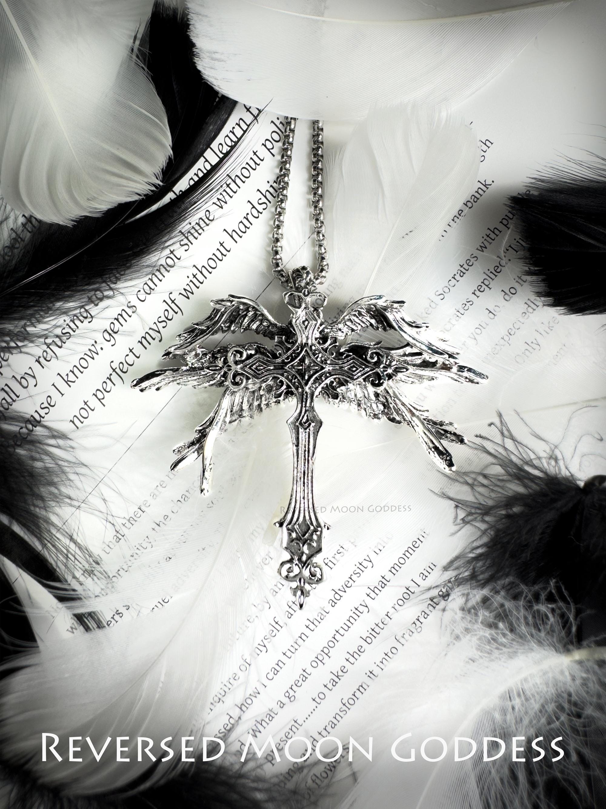 Angel Wing Cross Necklace: Gothic Y2K Silver Pendant - Etsy