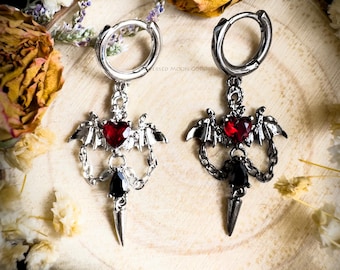 Gotiska djävulsvingeörhängen, Halloween-smycken med onda ögat, smycken med mörka Lolita-taggar, himmelsk kedja, gotiska Lolita-örhängen, present till henne