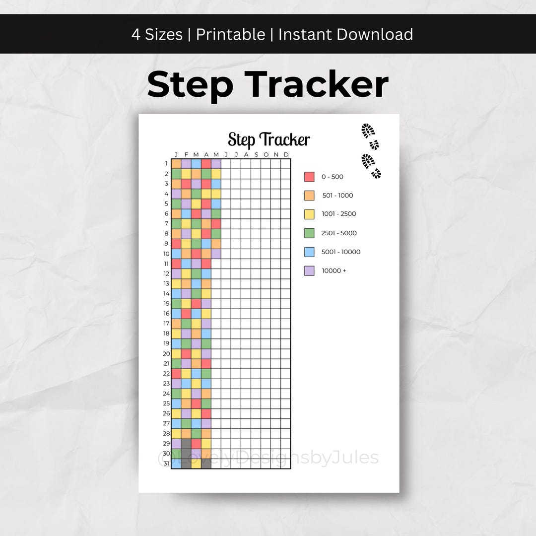 Steps Tracker Color In Step Tracker Printable | Walking Tracker PDF | Daily Step Log | Fitness ...