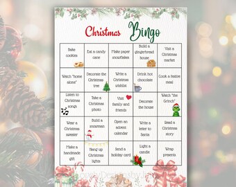 Juego de bingo navideño, actividad navideña imprimible, juego de calendario de adviento, juego navideño familiar, descarga digital A4, A5, carta de EE. UU., media L.
