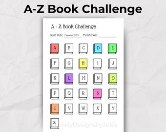 A-Z Book Challenge Printable | Reading Tracker | Alphabet Reading Challenge | Book Lover Journal Reading Log Reading Challenge for Booklovers