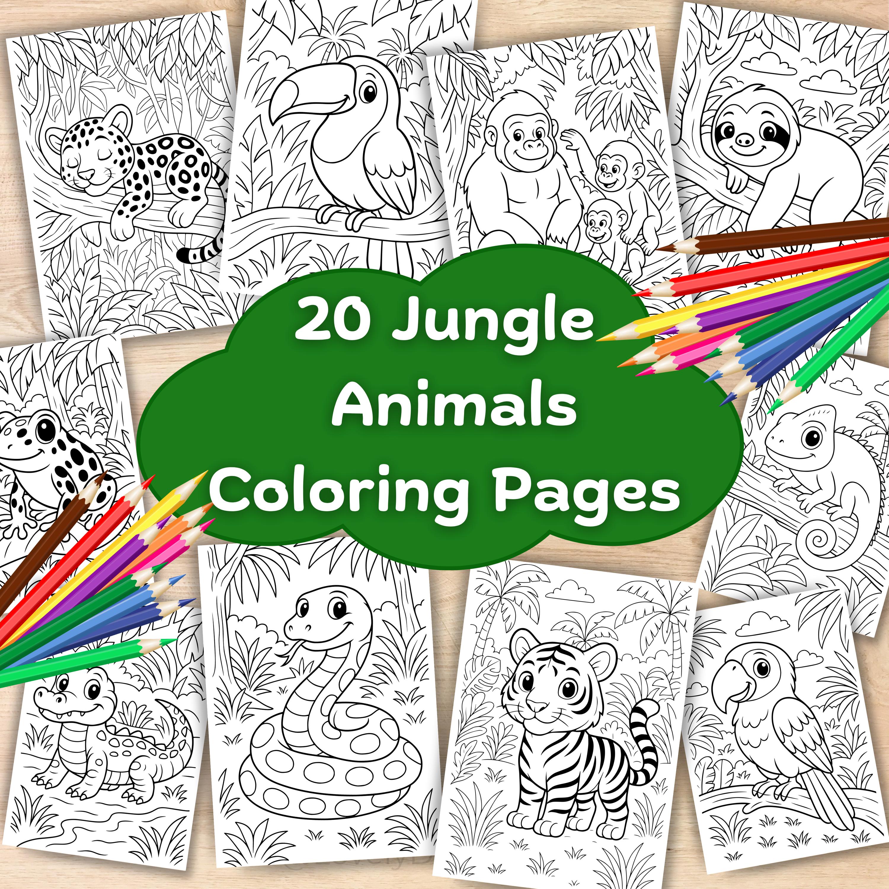 20 Jungle Animals Coloring Pages Printable PDF | Cute Rainforest ...