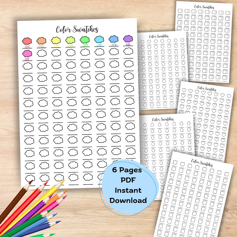 Colorful Reference Sheet Example Color Swatch Sheet Bundle Printable A4 & US Letter | 6 Designs Color ...