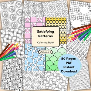 Satisfying Patterns Coloring Book Volume 2 Printable Easy Bold Designs Relaxing Coloring PDF Stress Relief Geometric & Floral A4 US Letter