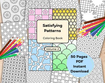Livro de Colorir com Padrões Satisfatórios - Volume 2 - Imprimível - Desenhos Simples e Ousados - PDF Relaxante para Alívio do Estresse - Geométricos e Florais - Tamanho A4/Carta (EUA)