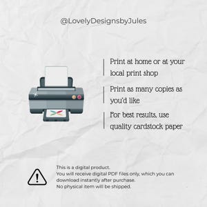 Pode incluir: Ilustra&ccedil;&atilde;o de uma impressora cinza com texto: "Imprima em casa ou na sua gr&aacute;fica local". A imagem tamb&eacute;m diz: "Este &eacute; um produto digital".