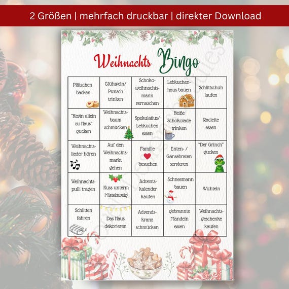 Weihnachts Bingo Vorlage | Weihnachtsaktivitäten Spiel | Digitaler Download PDF A4 A5 | Familien Weihnachten Spiel | Adventszeit Idee