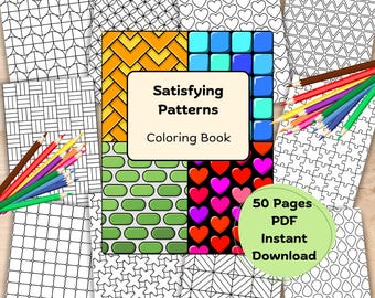 Padrões Satisfatórios Volume 1, 50 Páginas para Colorir com Padrões Geométricos – Desenhos Abstratos para Imprimir, Arte Mandala Moderna, Alívio do Estresse