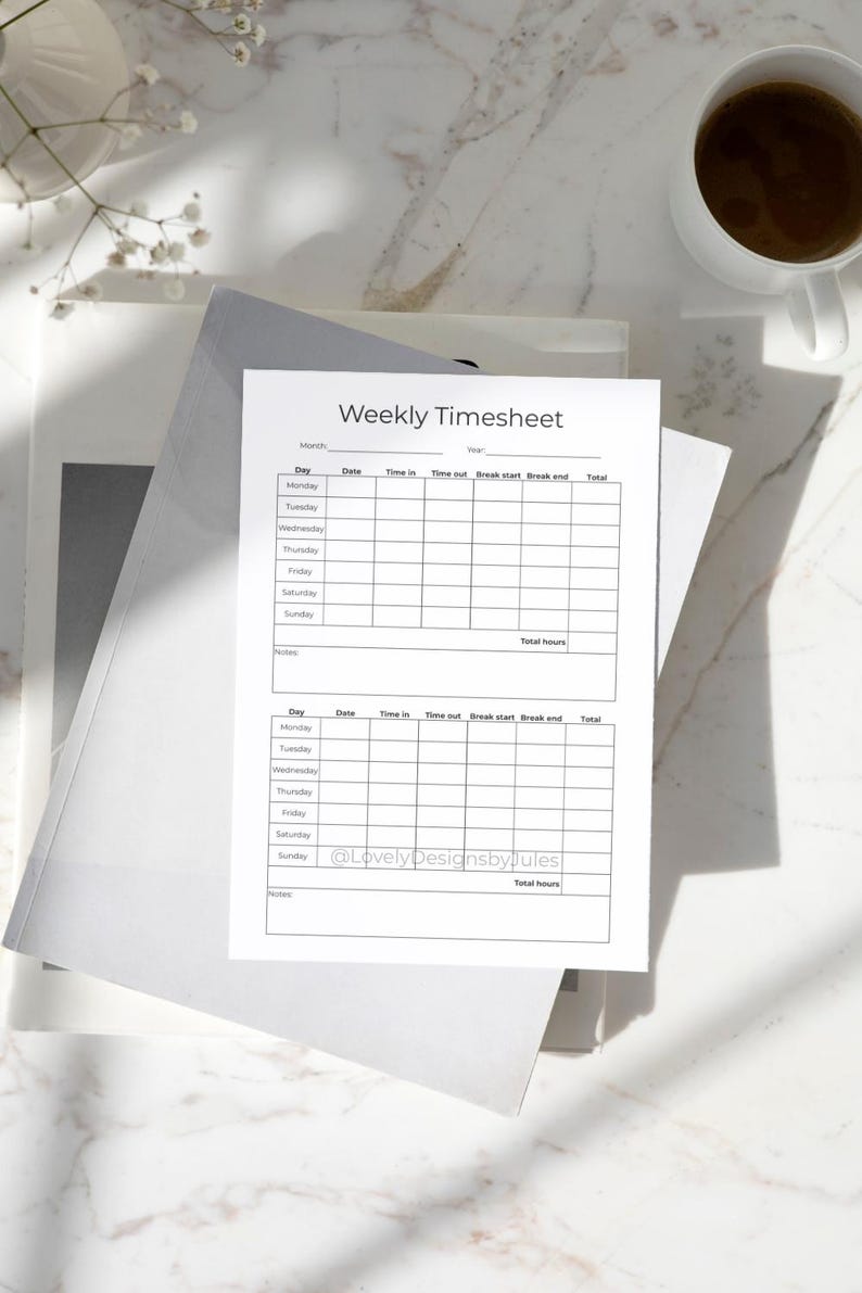 Weekly Timesheet Printable | Work Log Sheet | Tracker Template | Time ...