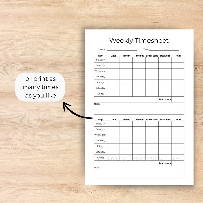 Weekly Timesheet Printable | Work Log Sheet | Tracker Template | Time ...