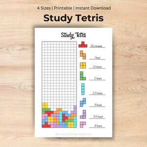 Registro de estudio de Tetris | Registro de hábitos de estudio imprimible | Planificador estudiantil en PDF | Inserto para diario de aprendizaje | Descarga digital de motivación para el estudio