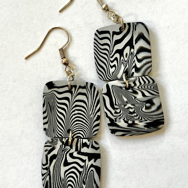 Psychedelic Black & Gray Dangle Earrings