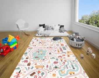 Tapis pour enfants, aire de jeux City Road, tapis ultra doux lavable pour chambre de bébé, décoration de chambre d'enfant, tapis de jeu Metropolis, tapis pour enfants, tapis personnalisé