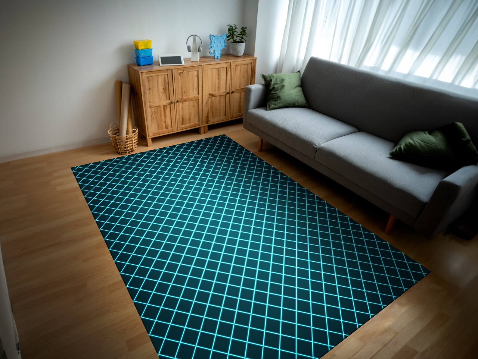 Hexagon Patterned Game Rug, E-spor Rug, Neon Look Rug, Gaming Room Rug ...