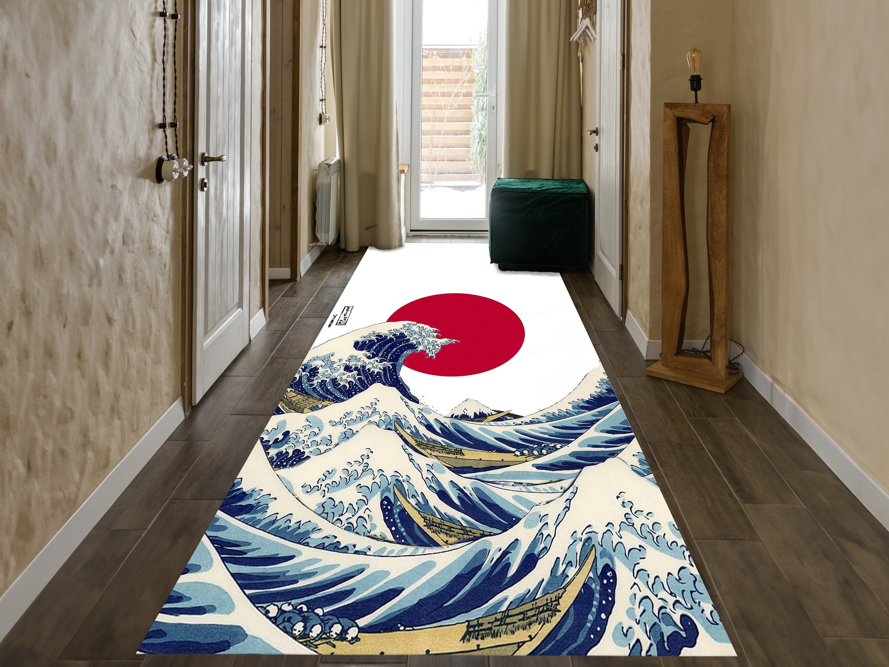 Japanese Runner Rug, the Great Wave Rug, Large Ultra Soft Vibrant