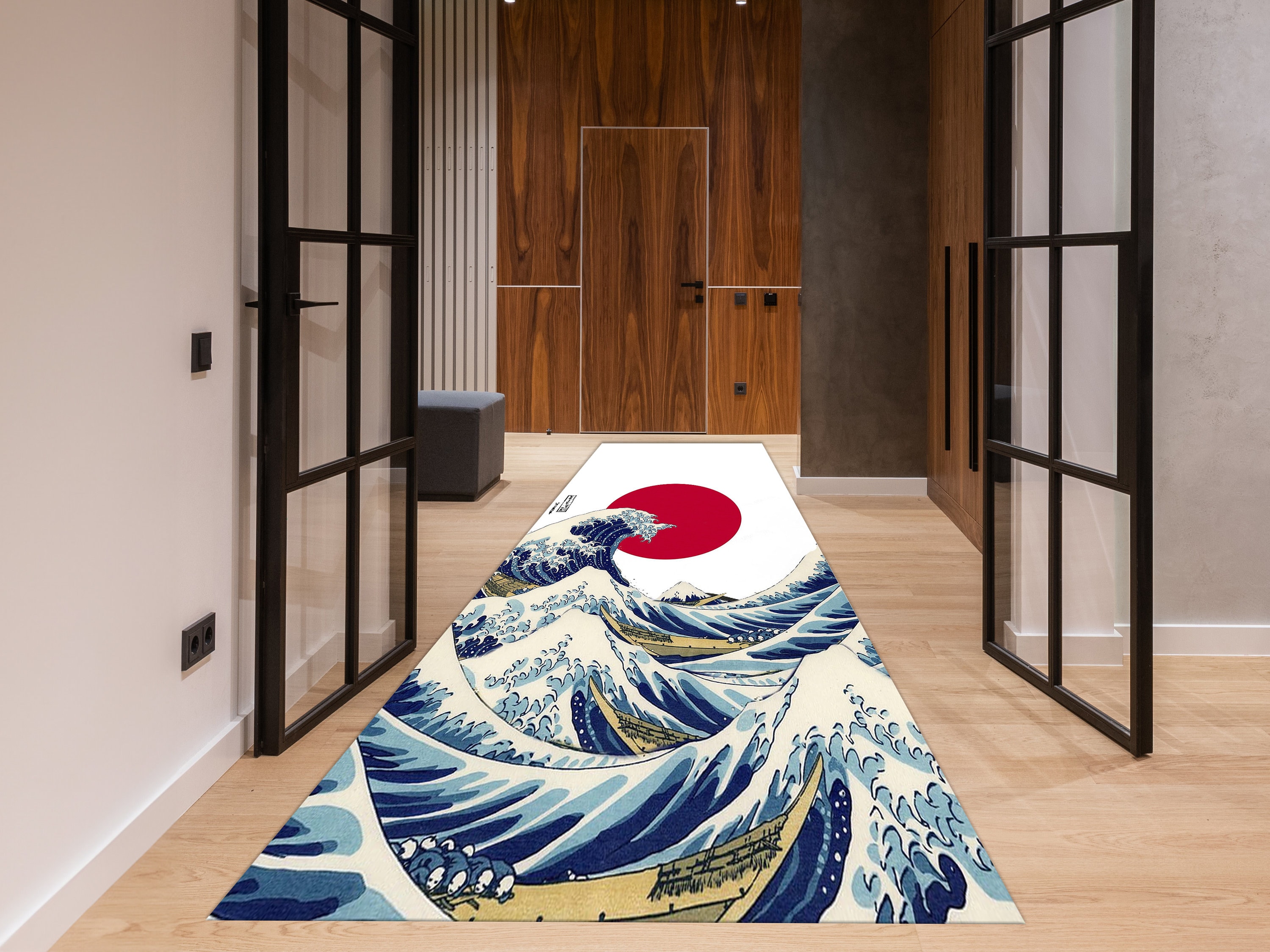 Japanese Runner Rug, the Great Wave Rug, Large Ultra Soft Vibrant