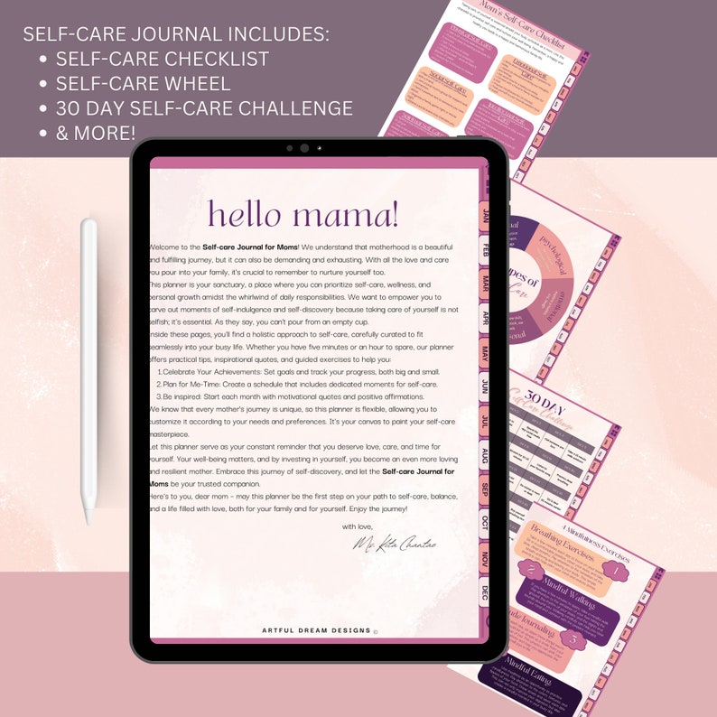 Self Care Digital Planner and Journal for Moms, Hyperlinked 2024 ...