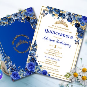 Printable Editable Royal gold  Digital Invitation template, Quinceanera, Sweet 16, Birthday, Instant download, Easy to edit on Canva