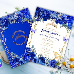 Printable Royal gold  Digital Invitation template, Quinceanera, Sweet 16, Birthday, Instant download, Easy to edit on Canva