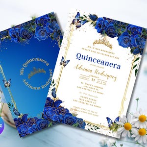 Printable Royal gold  Digital Invitation template, Quinceanera, Sweet 16, Birthday, Instant download, Easy to edit on Canva
