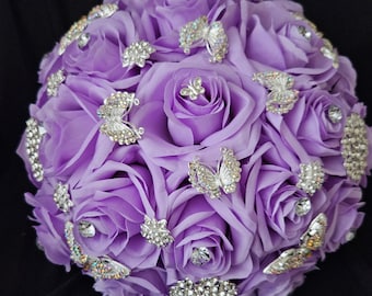 Lavender /silver Quinceañera/ Sweet 16, Ramos, Bouquet, Lilac  flowers decorated with gold flowers and butterfly,