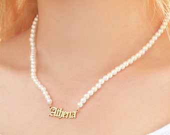 Custom Pearl Necklace: Personalized Name Choker - Stylish & Waterproof, Perfect Minimalist Gift for Her